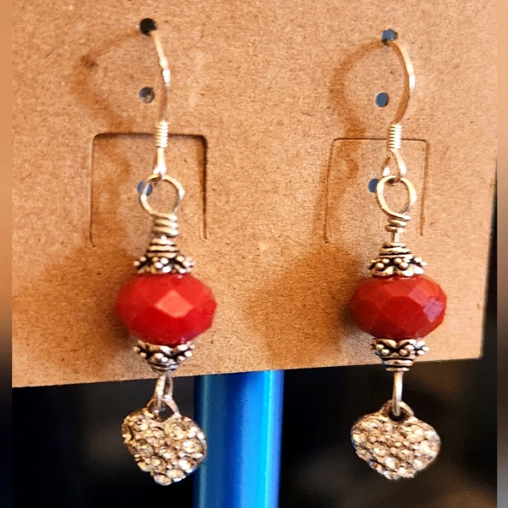 NWT Red and Silver Heart Earrings - Picture 1 of 2